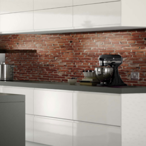 Mottled brick look DecoSplash®aluminium kitchen splashback